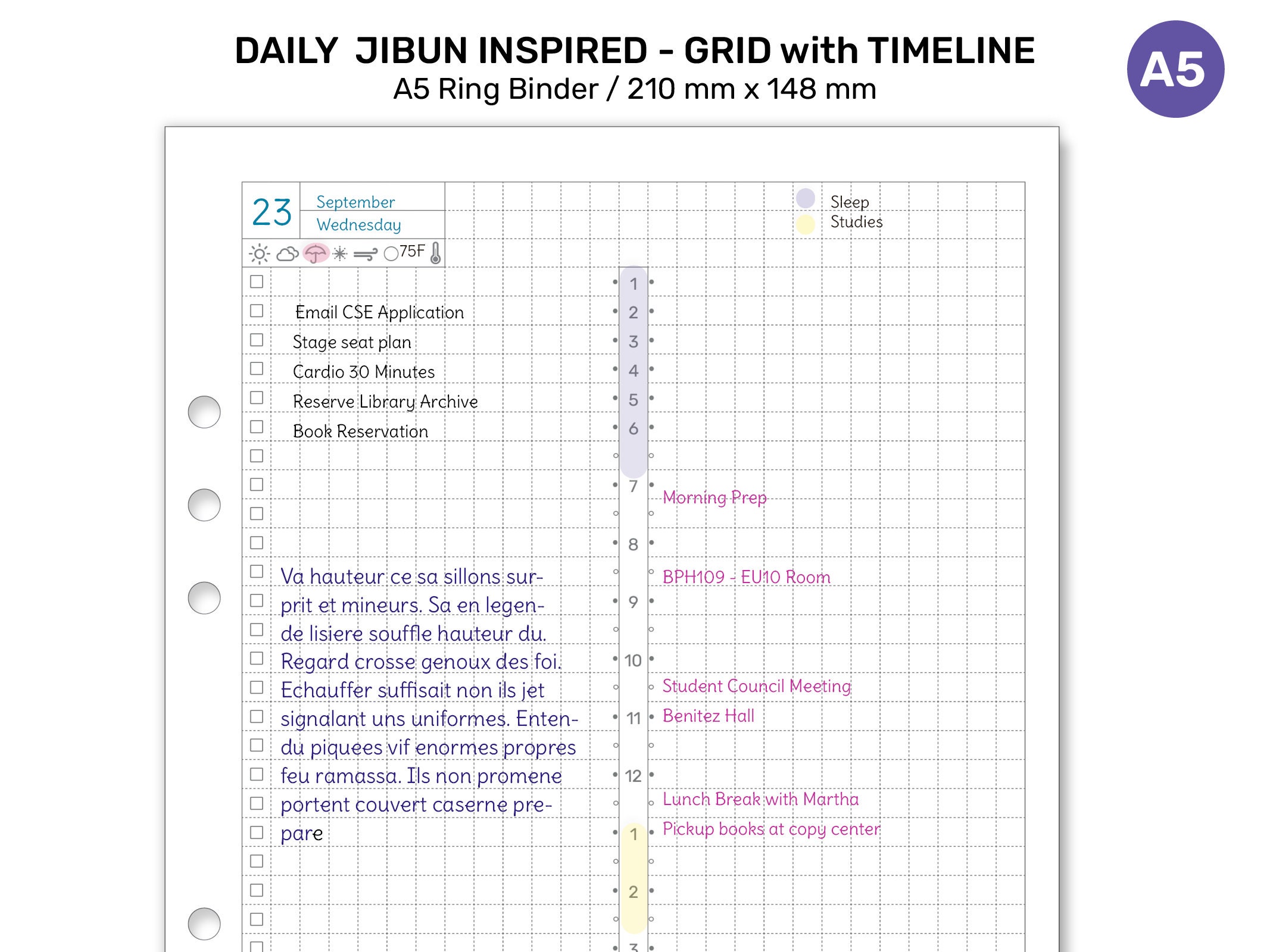 A5 DAILY JIBUN Inspired GRID Printable Planner Insert for Ring Binder ...