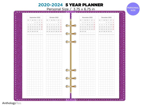 5 year planner 2020 2024 personal filofax quarter printable refill for ring or disc bound planners bonus 2019 2023 version included five year planner calendar