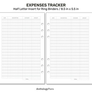 HALF LETTER Expense Tracker GRID Printable Planner Insert for Ring ...