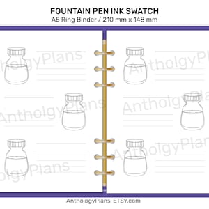 A5 Fountain Pen Ink Swatch Printable Insert for Ring or Discbound ...