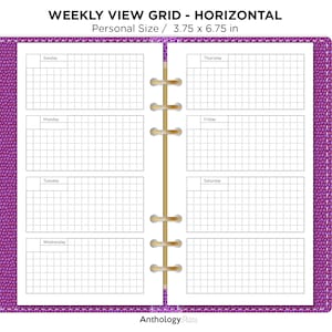 Personal Weekly View GRID HORIZONTAL Printable Insert for Ring Planner | FP028