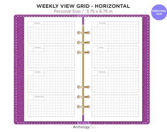 Personal Weekly View GRID HORIZONTAL Printable Insert for Ring Planner | FP028