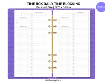 Personal Size Time Box - Printable Planner Insert for Ring Planner, Brain Dump, Top 3 Priorities and Daily Time Block | FP033