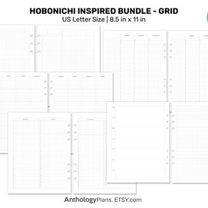 US LETTER Size Hobonichi Inspired Bundle Grid Printable Planner - Daily, Weekly, Monthly, Year-at-a-Glance