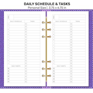 PERSONAL Size Daily Schedule with TASKS Printable Planner Insert Minimalist for Ring Binder