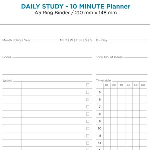 A5 DAILY Study Planner Printable Insert for Ring Binder - Etsy
