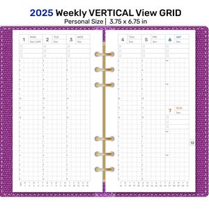 2025 Personal Size WEEKLY VERTICAL Grid Planner Insert – Printable for Ring & Disc-Bound Planners DFP006-2025
