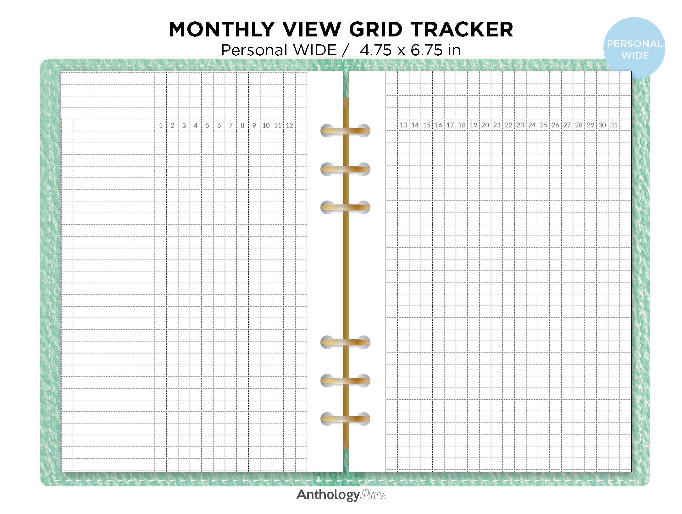Personal Wide Monthly Tracker GRID Printable Planner Insert - Etsy