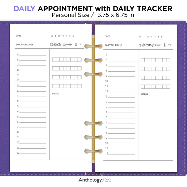 PERSONAL Daily Appointment Schedule with tracker Printable Insert Refill Diary for Ring Binder