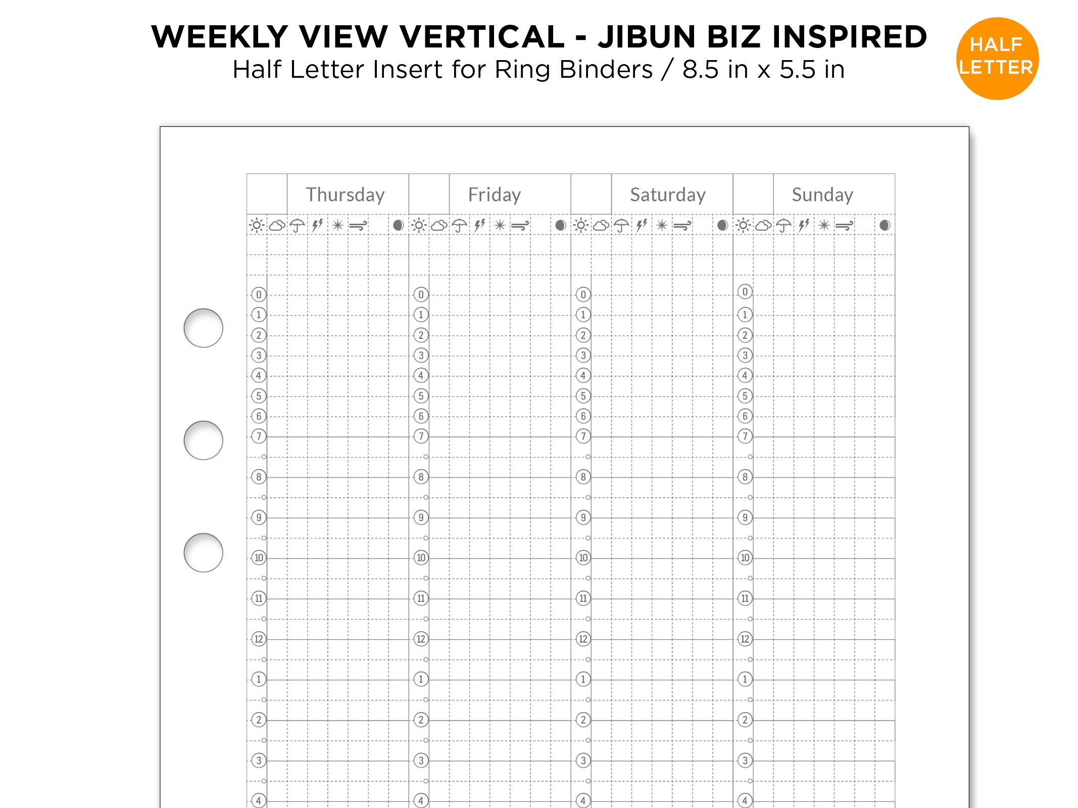 Half Letter Jibun Inspired WEEKLY View Vertical GRID Printable Planner ...