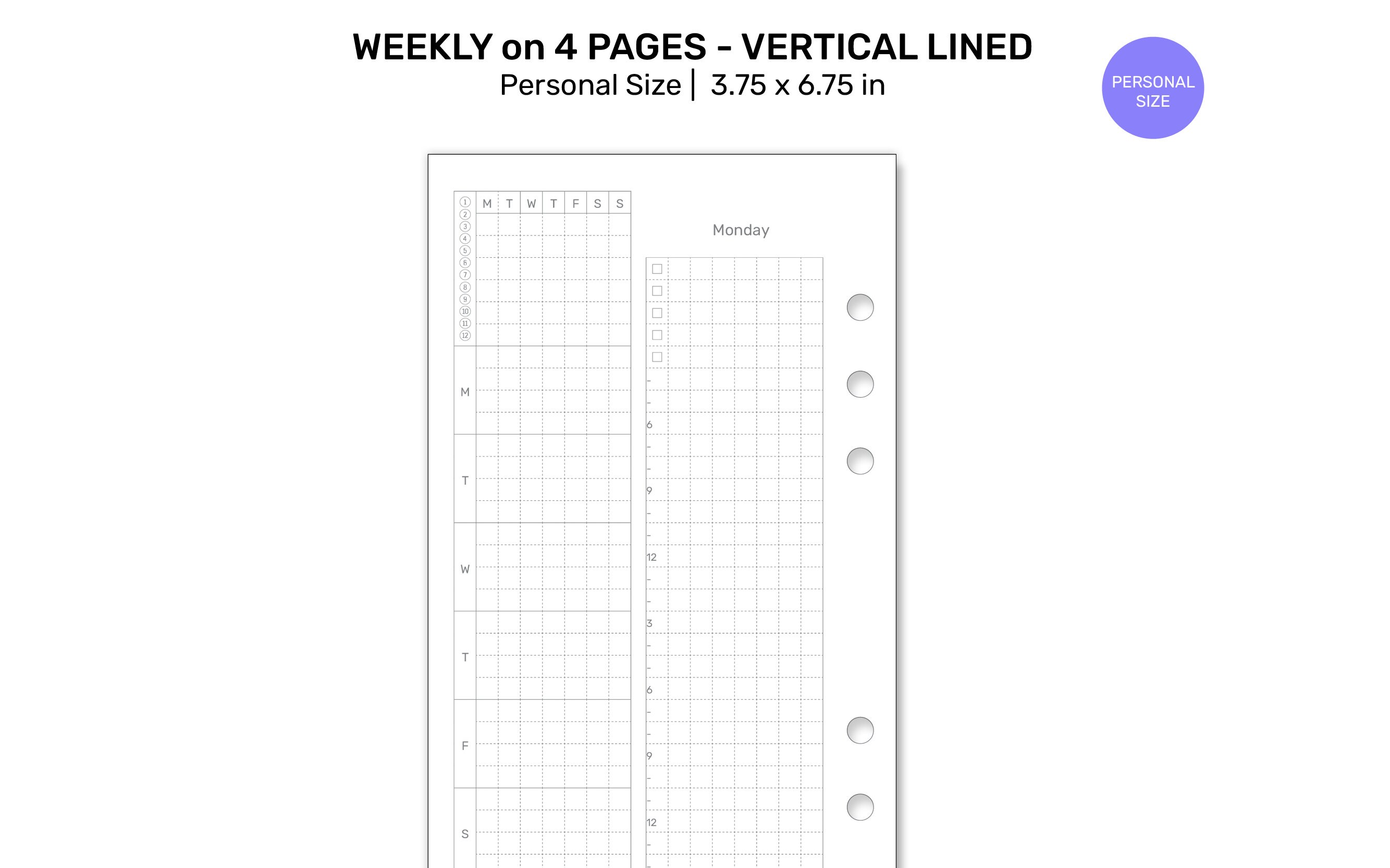 PERSONAL Weekly on 4 Pages Printable Insert for Ring Planner - Wo4p ...