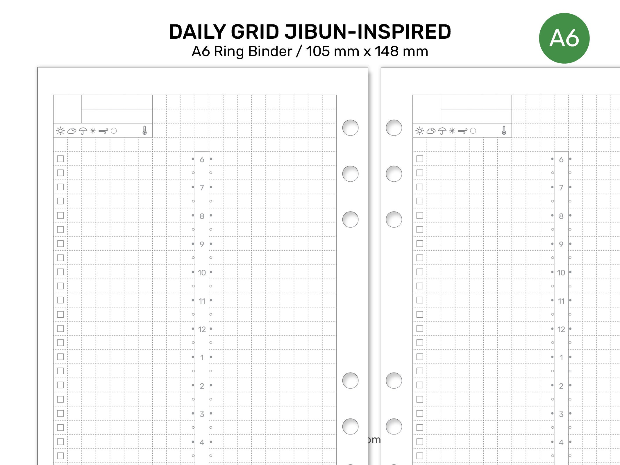 A6 Daily JIBUN Inspired Printable Insert for Ring Binder GRID A622-003 ...