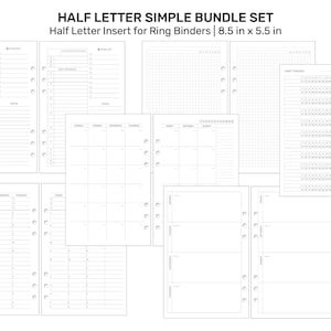 HALF LETTER BUNDLE Planner Set Monthly, Weekly, Daily, Notes Printable Undated Minimalist Functional for Ring Binder Printable