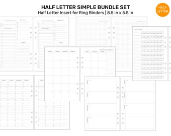 HALF LETTER BUNDLE Planner Set Monthly, Weekly, Daily, Notes Printable Undated Minimalist Functional for Ring Binder Printable