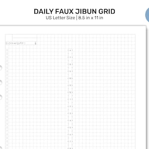 Carta de EE. UU. Diariamente inspirada en FAUXJibun - Planificador imprimible con seguimiento de tiempo de 24 horas Insertar GRID minimalista US22-001