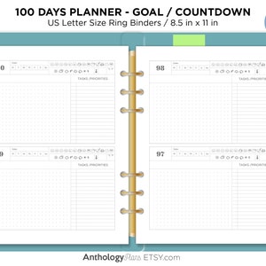 100 Days Goal Setting Countdown Planner LETTER Size