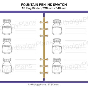 A5 Fountain Pen Ink Swatch Printable Insert for Ring or Discbound Planners