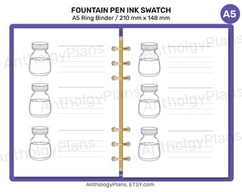 A5 Fountain Pen Ink Swatch Printable Insert for Ring or Discbound Planners