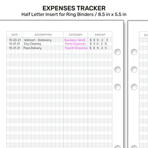 HALF LETTER Expense Tracker GRID Printable Planner Insert for Ring ...