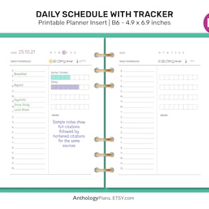 B6 Daily Schedule Appointment with Tracker Printable Planner Insert for Ring or Disc Binders B6011