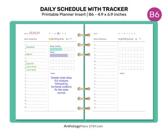 B6 Daily Schedule Appointment with Tracker Printable Planner Insert for Ring or Disc Binders B6011