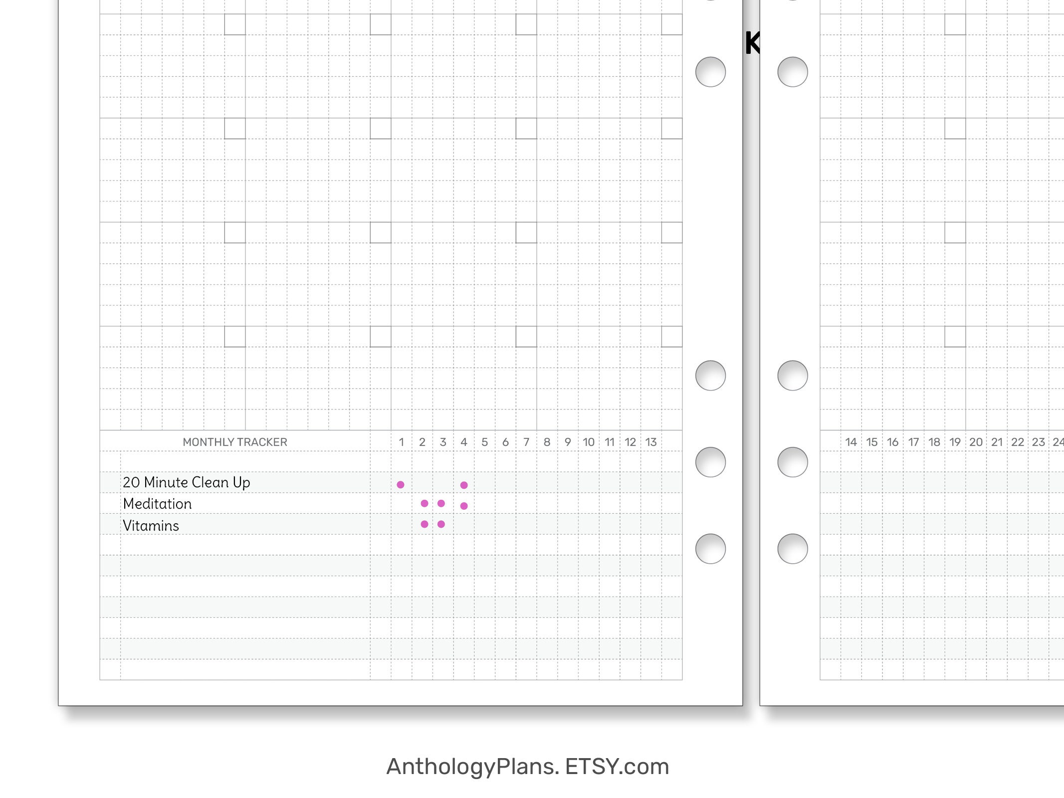 A5 MONTHLY GRID With Habit Tracker Printable Insert Ring Binder Planner ...