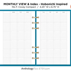 Pasta de argolas para planejador imprimível compacta mensal e de índice GRID HOBONICHI