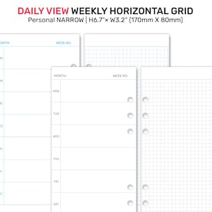 Bibel schmal, wöchentlich horizontal HOBO inspiriert Grid druckbare Planer Einlage für Ringbuch