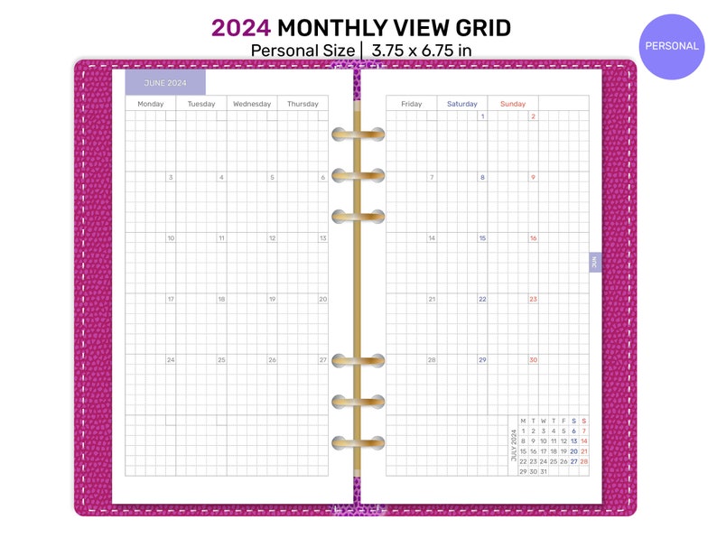 Personal Filofax 2024 MONTHLY View Grid Printable Planner Etsy