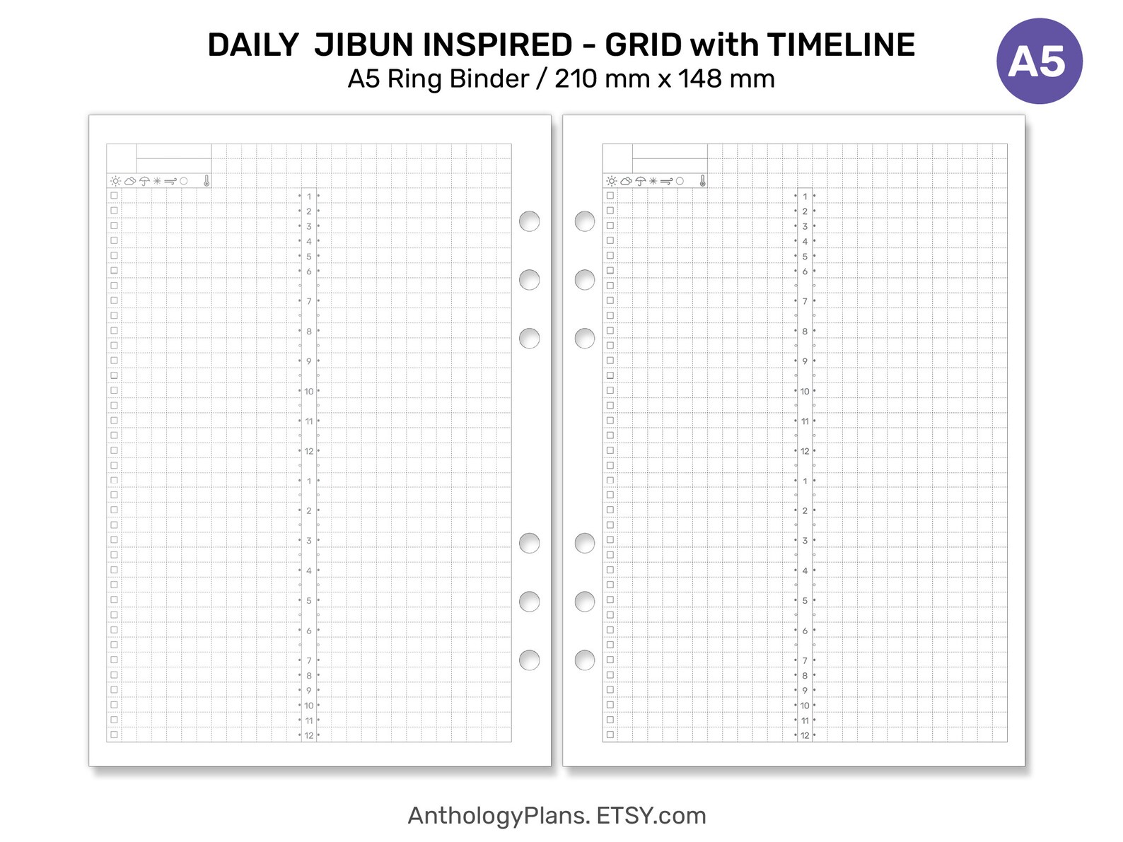 A5 DAILY JIBUN Inspired GRID Printable Planner Insert for Ring Binder ...