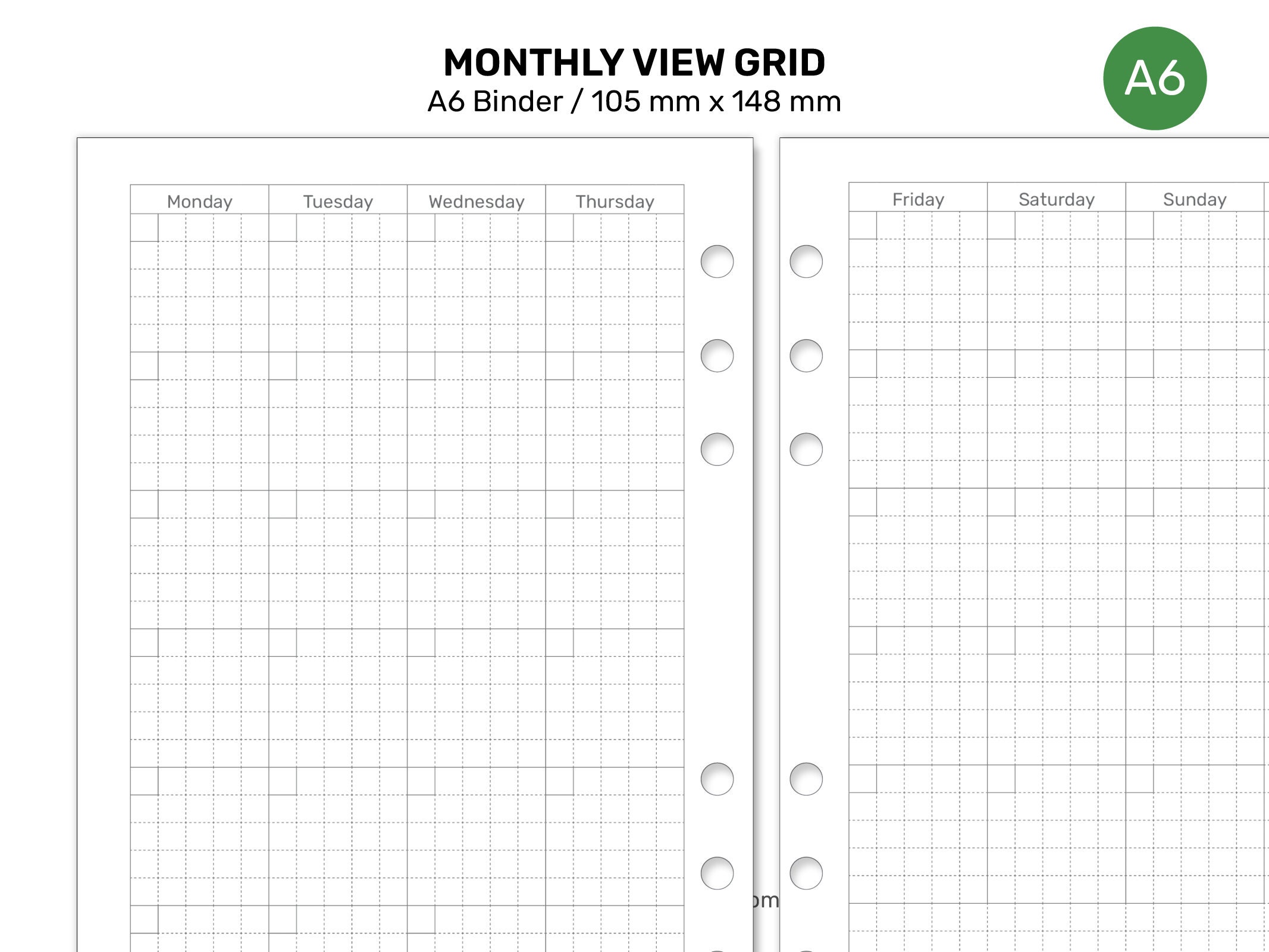 A6 Monthly View GRID Mo2p Printable Planner for Ring Binder Minimalist ...