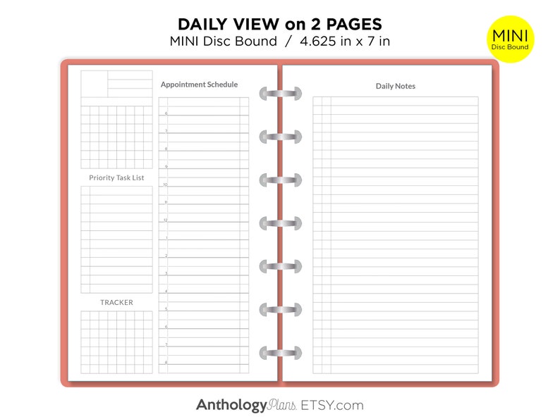 DAILY on 2 PAGES for Mini Discbound Printable Planner Insert Etsy