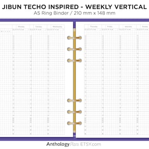 A5 Jibun inspirado SEMANAL Ver vertical GRID Recambio de planificador imprimible para anillo o disco encuadernado