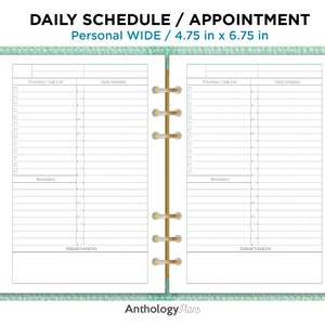 Planificador imprimible PERSONAL con calendario de citas diario amplio para carpetas de anillas