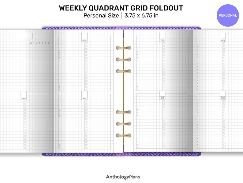 Ring planner, wo4p fold out, printable planner, personal size