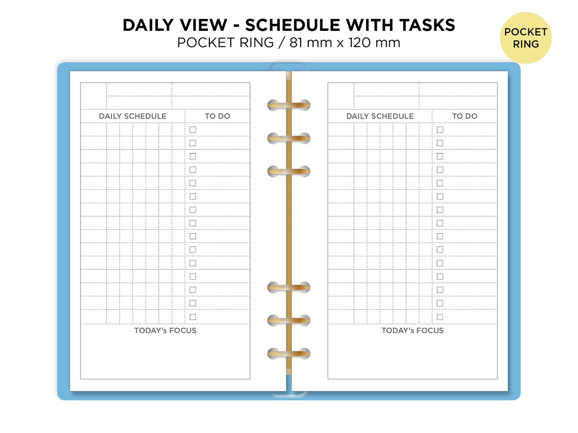 Daily SCHEDULE Filofax Pocket Ring Binder Printable Refill Etsy