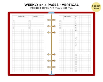 Weekly View on 4 Pages Pocket Ring Printable Refill Planner Minimalist with Tracker - Grid-Based Design