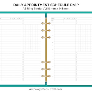 A5 DAILY Appointment Schedule Printable Ring Binder Insert - DO1P A522-005