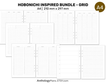 A4 Size  Fauxbonichi Hobo Inspired Bundle Grid Printable Planner - Daily, Weekly, Monthly, Year-at-a-Glance