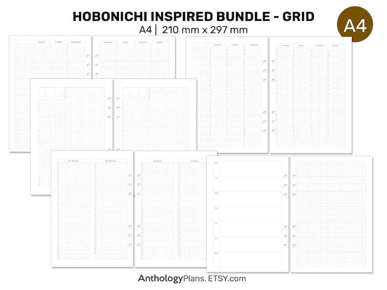 A4 Size Fauxbonichi Hobo Inspired Bundle Grid Printable Planner - Daily ...