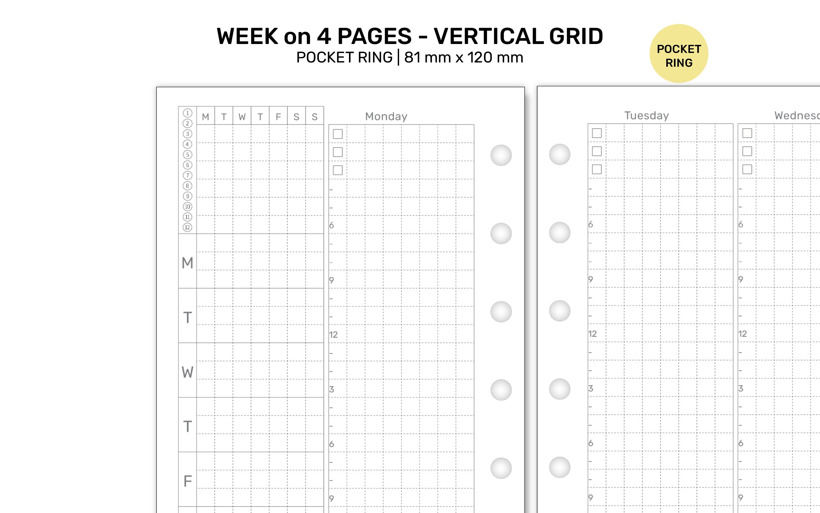 POCKET Weekly View on 4 Pages Printable Insert for Ring Planner - Wo4p ...