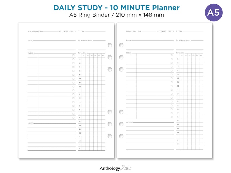 A5 DAILY Study Planner Printable Insert for Ring Binder - Etsy