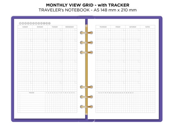 Buy A5 Monthly View GRID With Tracker Printable Insert Ring Binder
