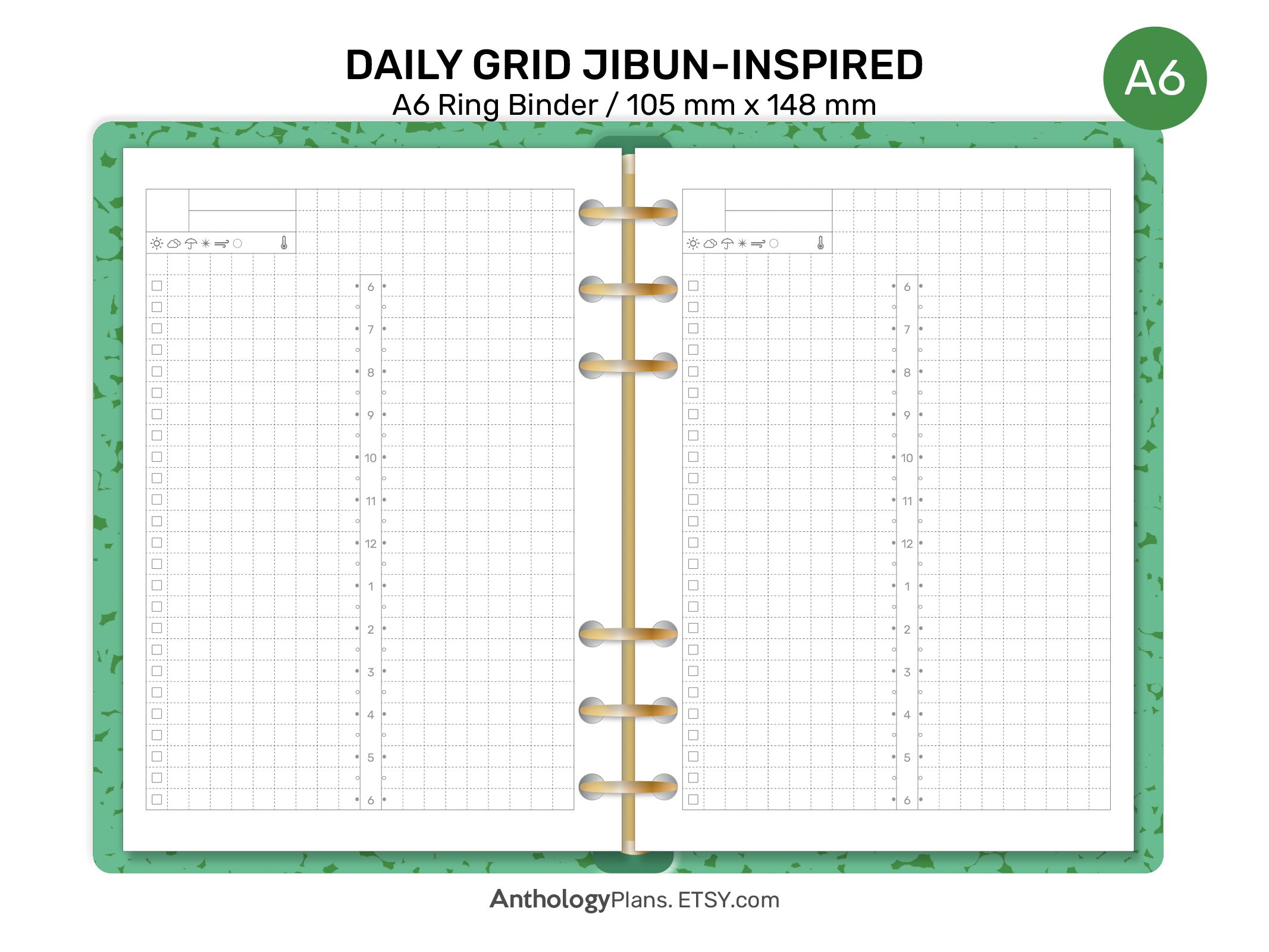 A6 Daily JIBUN Inspired Printable Insert for Ring Binder GRID A622-003 ...