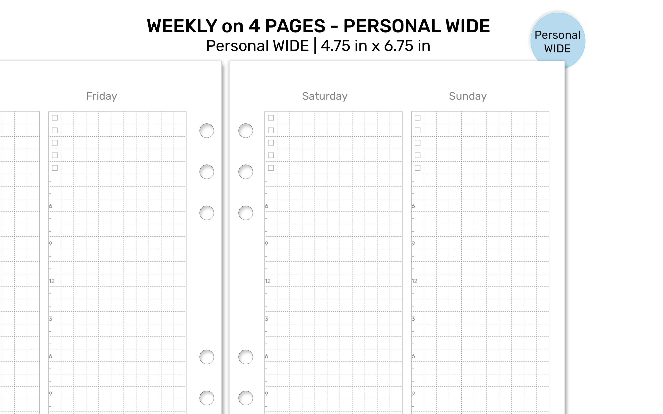PERSONAL WIDE Weekly on 4 Pages Printable Insert for Ring Planner Wo4p ...