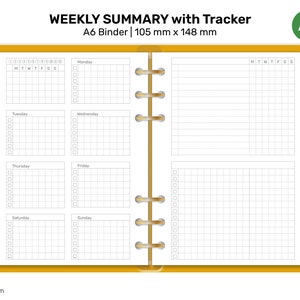 A6 Weekly Summary Ring Planner Insert Undated Printable Planner Insert - A622-007
