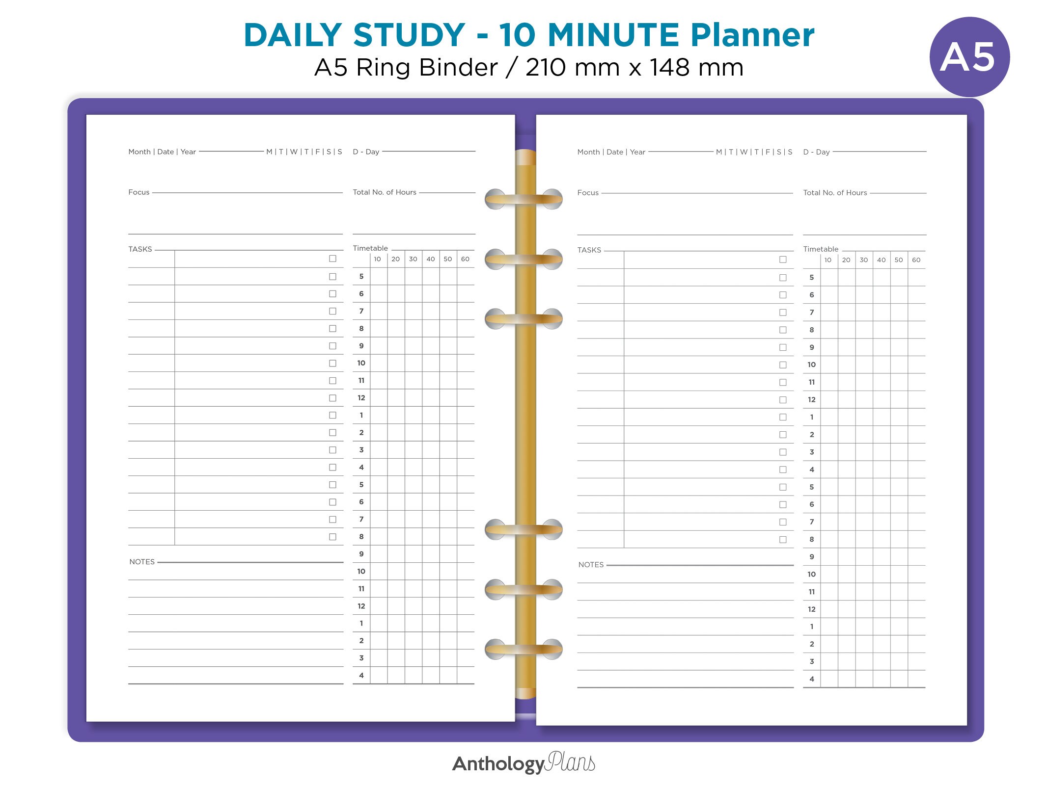 A5 DAILY Study Planner Printable Insert for Ring Binder - Etsy