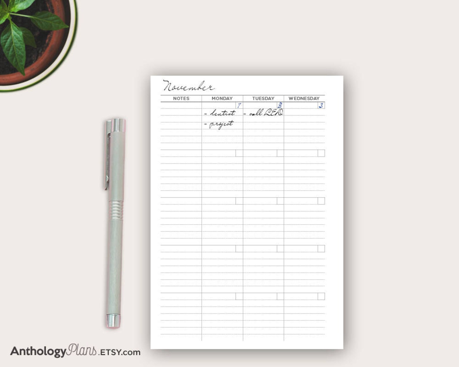 A5 Monthly on 2 Pages LINED Filofax Printable Insert Planner PDF Mo2p ...