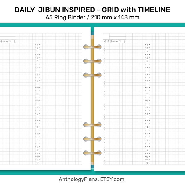 A5 DAILY JIBUN inspired GRID Printable Planner Insert for Ring Binder Minimalist Functional A522-011