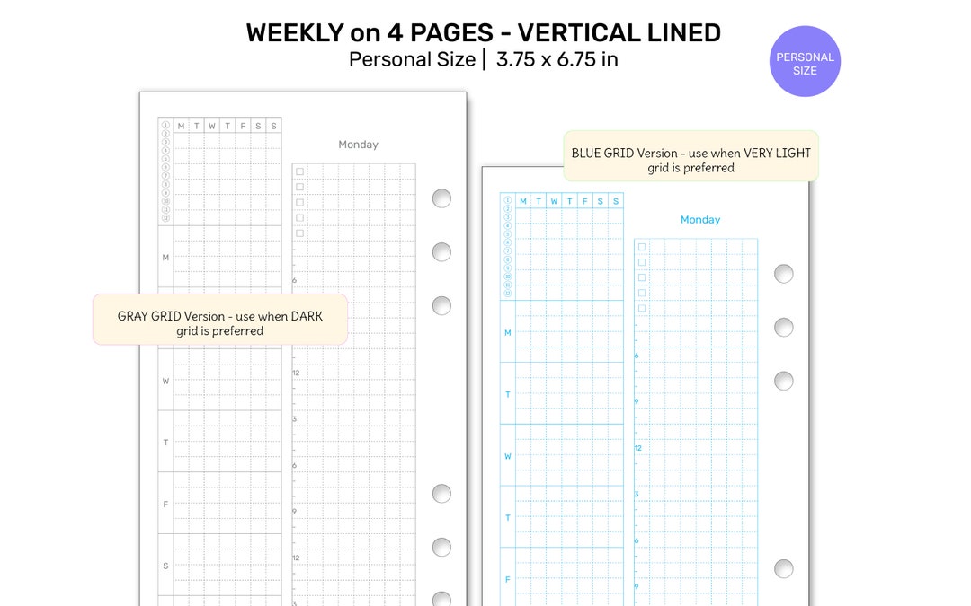 PERSONAL Weekly on 4 Pages Printable Insert for Ring Planner - Wo4p ...